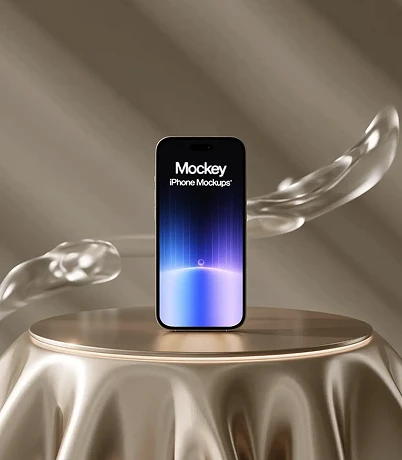 Blue mobile interface with a sculptural background